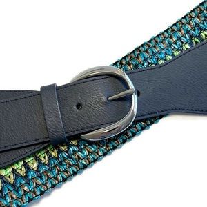 NY&Co blue, green zigzag stretch belt NWT